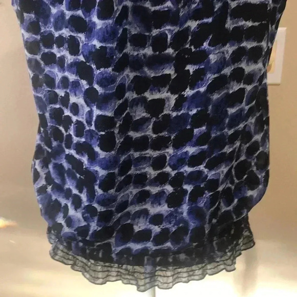 Sara Michelle Blue & Black Sleeveless Abstract Polka Dot Elastic Hem Top- L - Picture 8 of 10